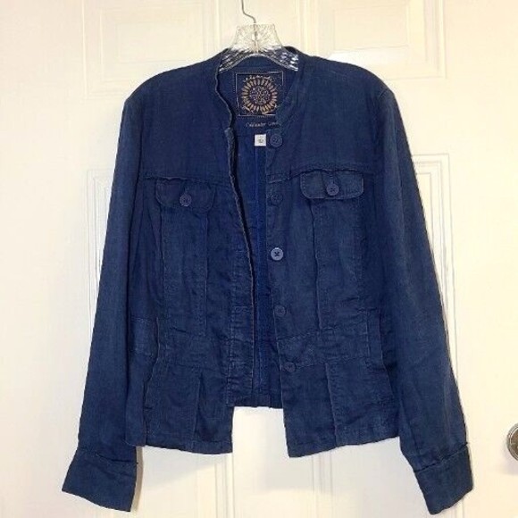 Coldwater Creek Linen Celebrate Your Spirit Size 12 Blue Button Front Jacket - Picture 2 of 16